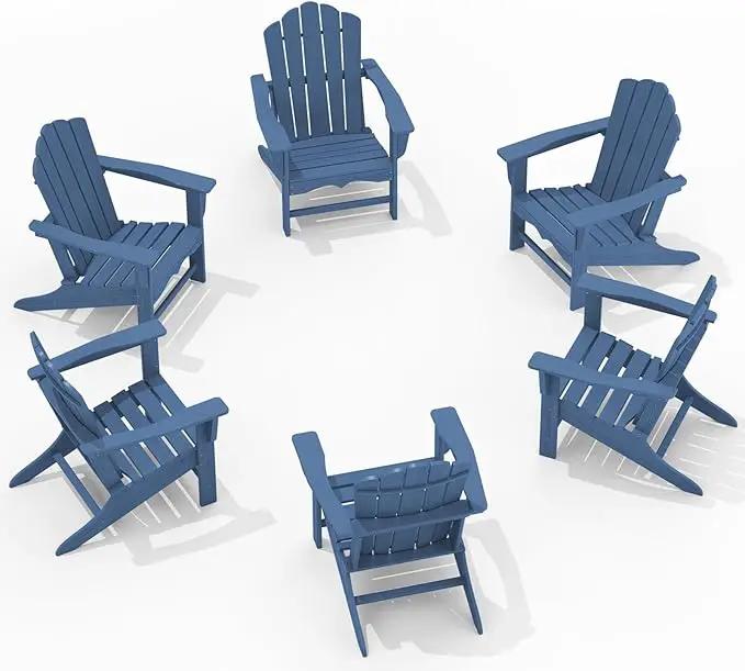 KINGYES HDPE Adirondack Chair, Classic All-Weather Adirondack Chairs Set of 6, Outdoor Patio Adirondack Chair for Deck Lawn fire Pit, Navy by GreenHaven Gardens