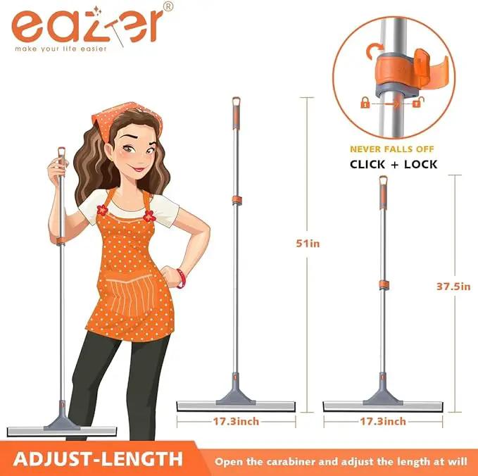 Eazer Floor Squeegee Broom: Heavy Duty Scrubber with Extendable 50.3'' Aluminum Pole and Rubber Blade for Kitchen, Swimming Pool, Concrete Floors,Shower,Tiles,Garages,Windows,Glass,Pet Hair Removal by GreenHaven Gardens