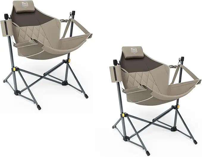 TIMBER RIDGE Hammock Camping Chair with Adjustable Backrest, Heavy Duty Folding Hammock Chair Supports 300lbs, Portable Hammock Chair for Camping, Travelling and Patio, Tan 2 Pack by GreenHaven Gardens