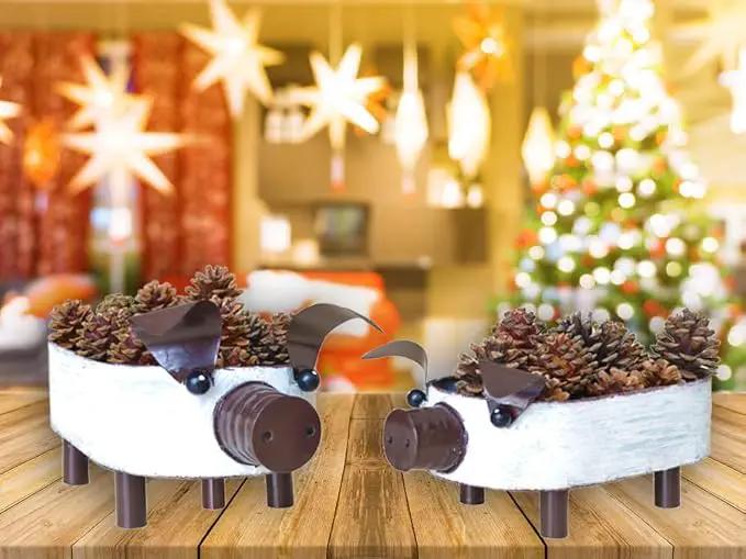 Galvanized Metal White Washed Farmhouse Pig Tray Distressed Pig Tabletop Centerpiece Décor Set of 2 by GreenHaven Gardens