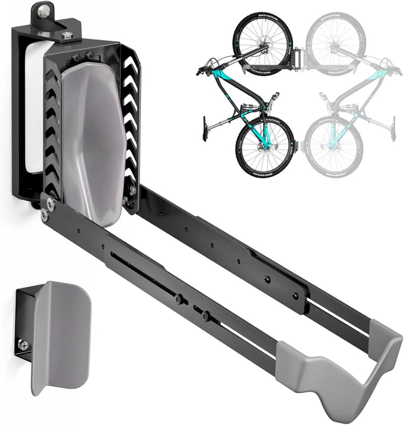 Swivel Bike Rack Wall Mount, Bike Hangers for Garage, Space-Saving Vertical Bike Holder, Holds up to 77 lbs, Bicycle Wall Hanger Storage, No Heavy Lifting Required Indoor Hanging Bike Rack-Gray by GreenHaven Gardens