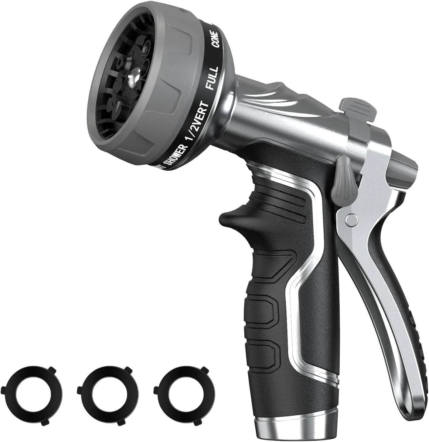 Garden Hose Nozzle, Heavy Duty Metal Water Hose Nozzle with 8 Adjustable Spray Patterns, High Pressure Hand Sprayer with Flow Control for for Garden Watering, Car & Pet Washing by GreenHaven Gardens