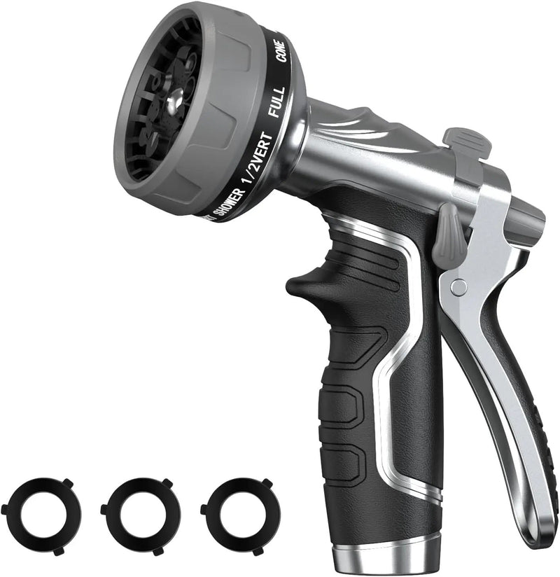 Garden Hose Nozzle, Heavy Duty Metal Water Hose Nozzle with 8 Adjustable Spray Patterns, High Pressure Hand Sprayer with Flow Control for for Garden Watering, Car & Pet Washing by GreenHaven Gardens