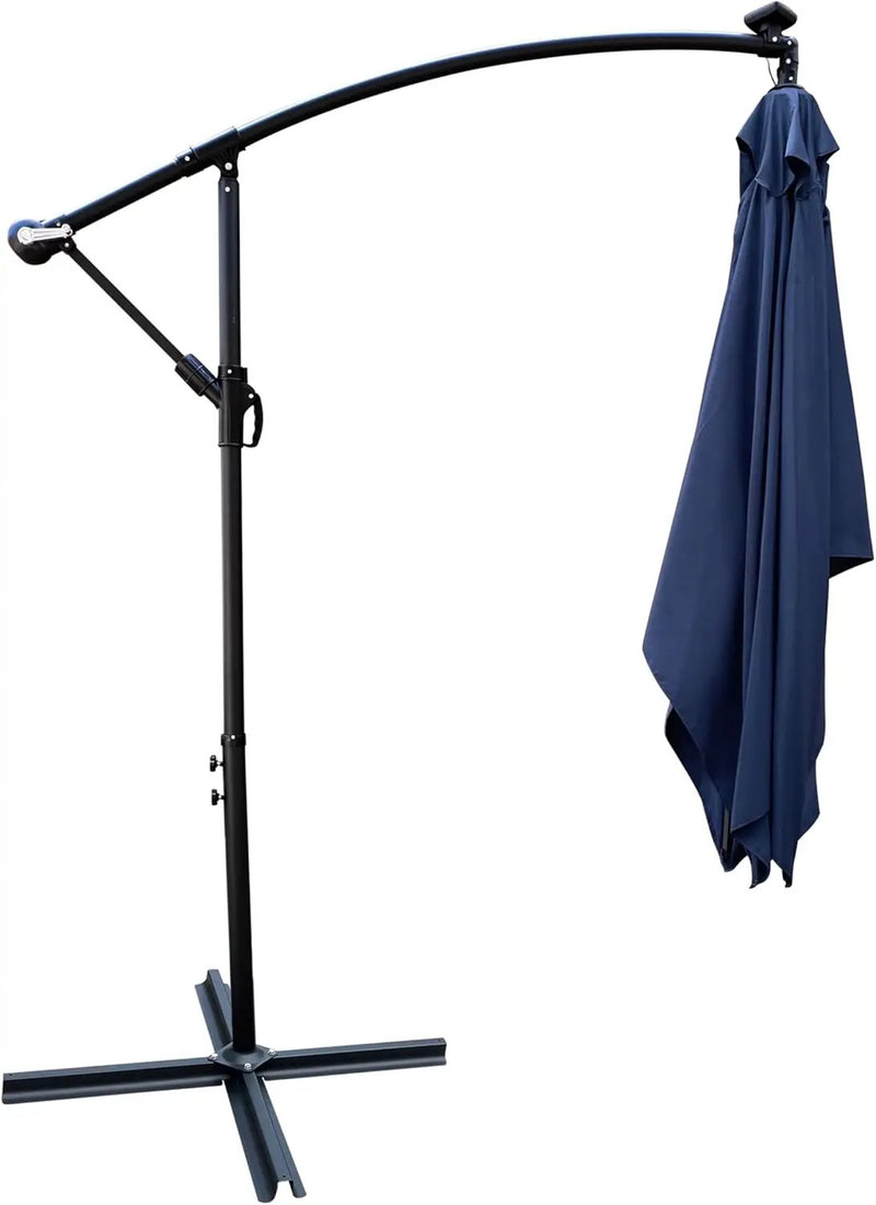 8x8FT Patio Umbrella, Outdoor Offset Umbrella with Cross Base and Crank, Square Cantilever Umbrella with Solar Lights, Hanging Market Umbrella with 8 Rids for Pool, Deck, Backyard (Navy Blue) by GreenHaven Gardens