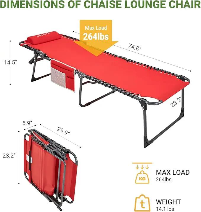 #WEJOY Outdoor Folding Chaise Lounge Chair for Outside, Patio, Beach, Poolside, Sunbathing, Adjustable 5-Position Reclining Chairs, Heavy Duty Camping Cot with Shoulder Strap and Pillow, Red by GreenHaven Gardens