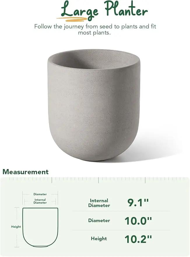 LE TAUCI 10 Inch Plant Pot, Ceramic Pots for Plants with Drainage Hole and Rubber Plug, Plant Pots Indoor for Home Garden Patio Office, Cylinder Flower Planter Pot, Neutral Gray by GreenHaven Gardens