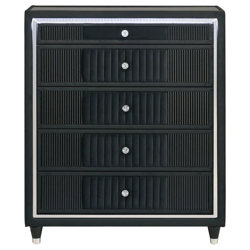 Ravenne 5-drawer Velvet Upholstered LED Chest of Drawers Black by Unique Piece Furniture