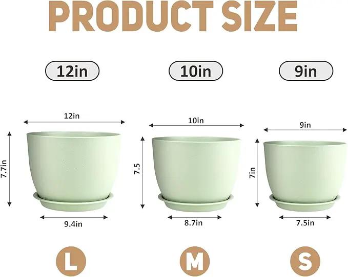 Plant Pots 12/10/9 inch Set of 3, Flower Pots with Multi Mesh Drainage Holes, Large Planters for Indoor Outdoor Garden Plants and Flowers. (Green) by GreenHaven Gardens