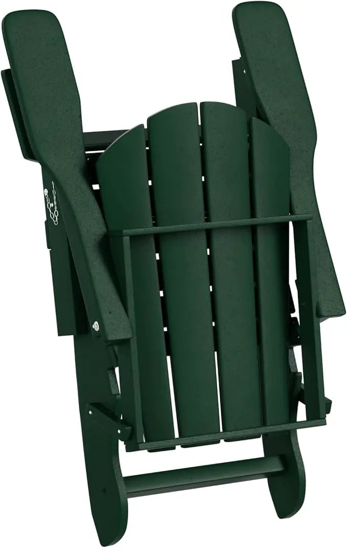 WO Home Furniture Adirondack Chair Table Set of 2 PCS Outdoor Folding Chair w Side Table Weather/UV Resistant for Lawn, Garden, Bon Fire, Balcony (Dark Green) by GreenHaven Gardens
