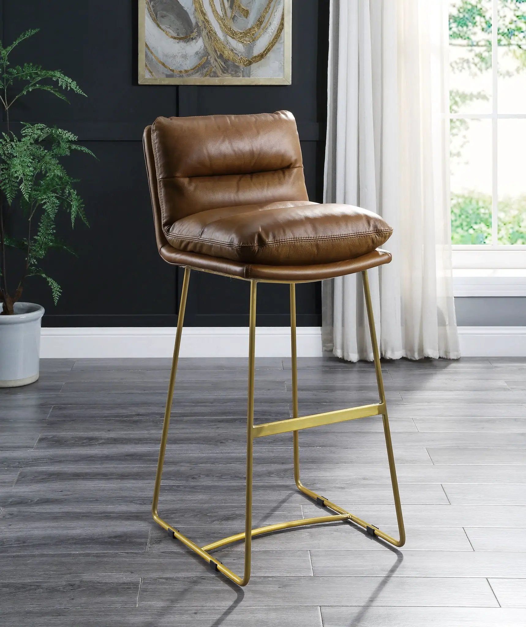 Alsey - Bar Chair - Saddle Brown Top Grain Leather by Unique Piece Furniture