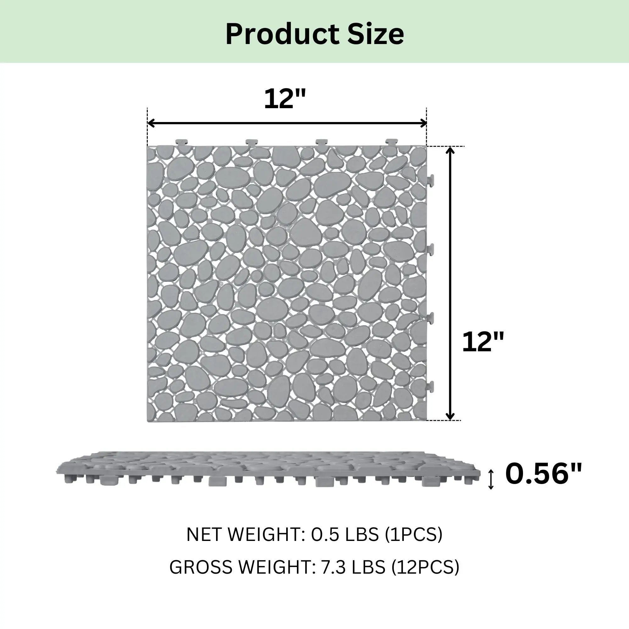 Interlocking Deck Tiles Plastic Waterproof Outdoor All Weather Anti-Slip Bathroom Shower Balcony Porch Strong Weight Capacity Upto 440 Lbs, Pebble Stone Pattern by HouseOfZazla