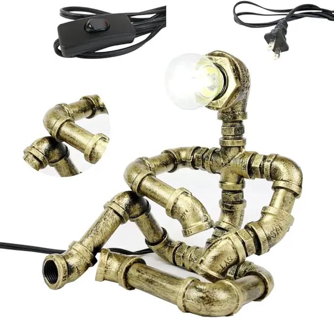 Steampunk Table Robot Lamps with 2 Bulbs,Retro Industrial Robot Desk Lamps Water Pipe Light for Office,Bedroom,Living Room in Bronze by GreenHaven Gardens