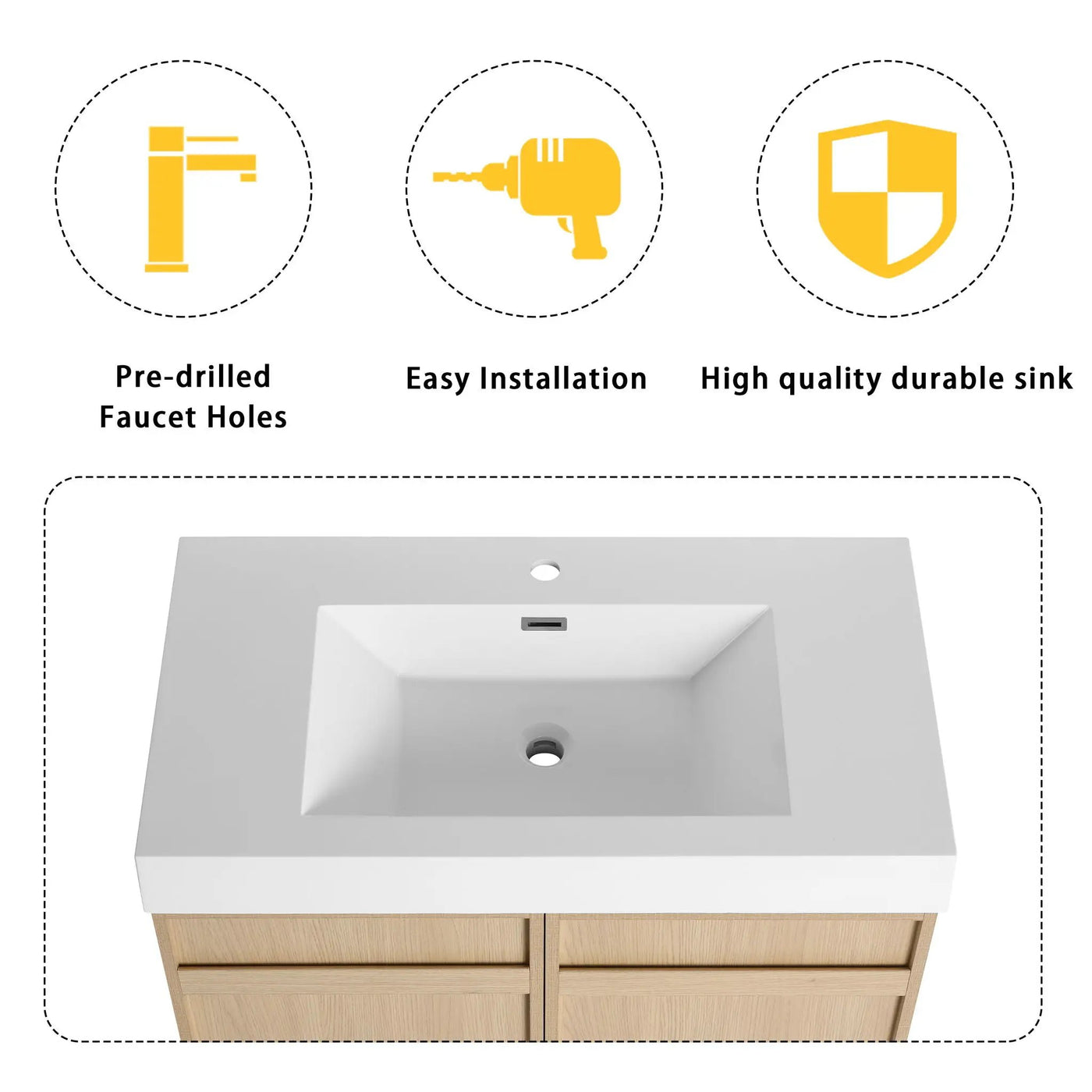 Freestanding Bathroom Vanity With Resin Sink & Soft Close Cabinet Doors by Unique Piece Furniture
