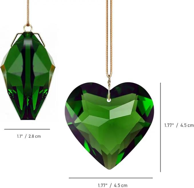 Green Heart Crystal Suncatcher, 2pc 45mm Hanging Prism for Windows, Outdoor Indoor Decoration, Rainbow Maker Gifts for Mom, Grandma, Friend by GreenHaven Gardens