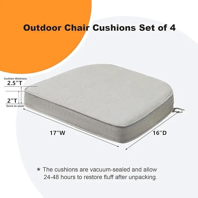 Sunbrella Round Corner Seat Cushions, 17" x 16" x 2", Set of 4, Indoor Outdoor Water Repellent Universal Chair Pads with Ties for Patio Furniture, Garden Dining Chairs, Specrtum Pebble by GreenHaven Gardens