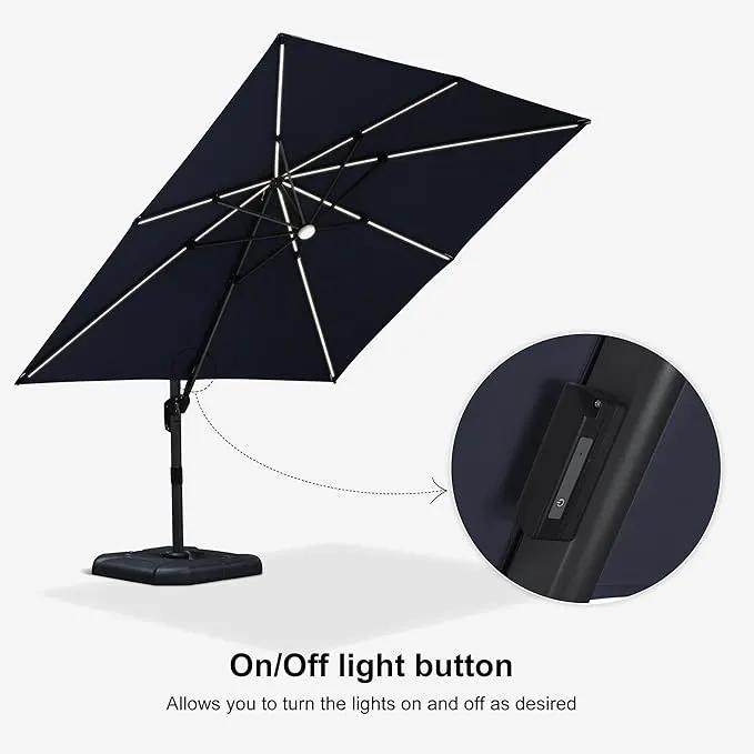 PURPLE LEAF 10 Feet Patio Umbrella with Base Outdoor Cantilever Solar Powered LED Square Umbrella Aluminum Offset Umbrella with 360-degree Rotation for Garden Deck Pool Patio Navy by GreenHaven Gardens
