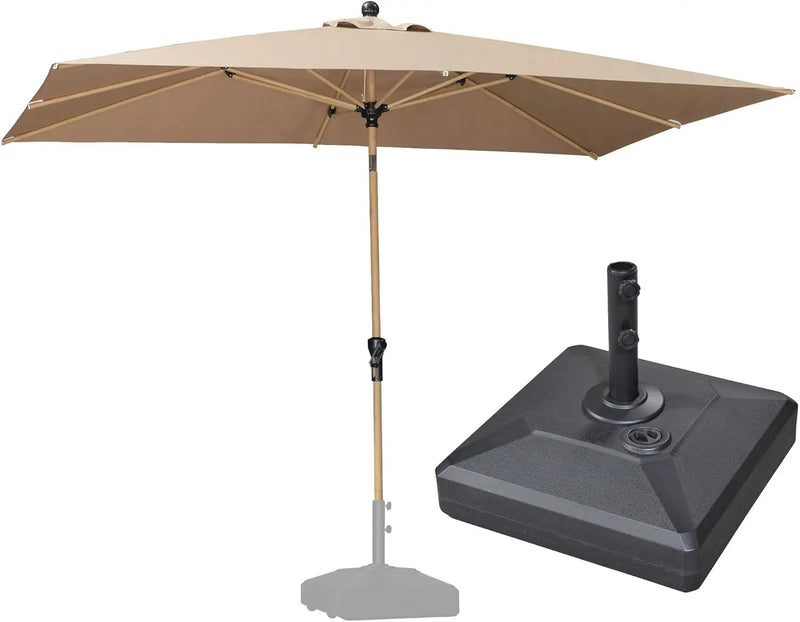 PURPLE LEAF 6' x 9' Patio Umbrella with Base Market Umbrella Rectangular Outdoor Umbrella with Push Button Tilt & Crank and 8 Ribs Aluminum Table Umbrella for Pool Backyard Beach, Taupe by GreenHaven Gardens