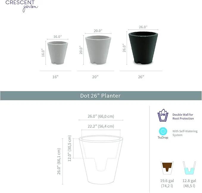 Crescent Garden Dot TruDrop Indoor/Outdoor Planter, Self-Watering Plant Pot, 26 Inches, (Caviar Black) by GreenHaven Gardens