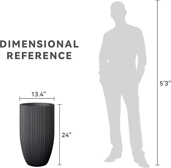 Kante 24 Inch Tall Round Concrete Planter, Large Indoor Outdoor Plant Pots with Drainage Hole and Rubber Plug, Modern Decorative Garden Pots for Home Patio Porch, Textured Black by GreenHaven Gardens