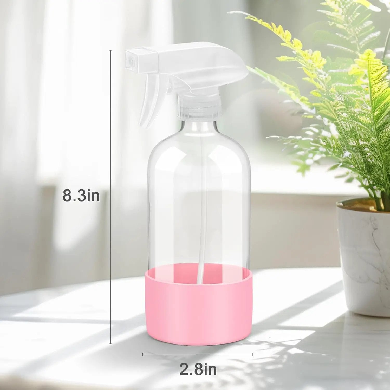 2 Pack Glass Spray Bottles with Silicone Sleeve, 16 oz Empty Refillable Containers with Adjustable Spray Nozzles, Spray Bottles for Hair, Cleaning Solutions and Plants Pink by GreenHaven Gardens