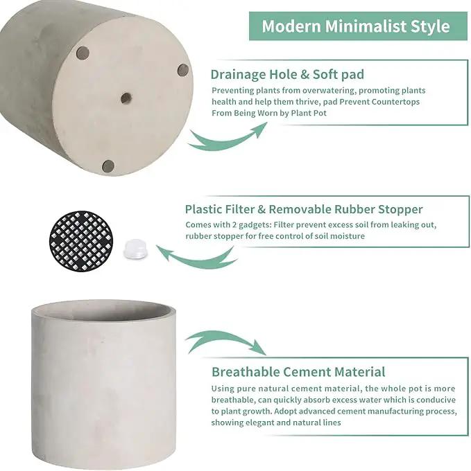 Mozing Cement Plant Pots Indoor - 4.8 inch Concrete Planter Pot for Planting - Modern Stone Clay Flower Pot with Drainage Hole for Garden, Home, Office Decor, Grey by GreenHaven Gardens