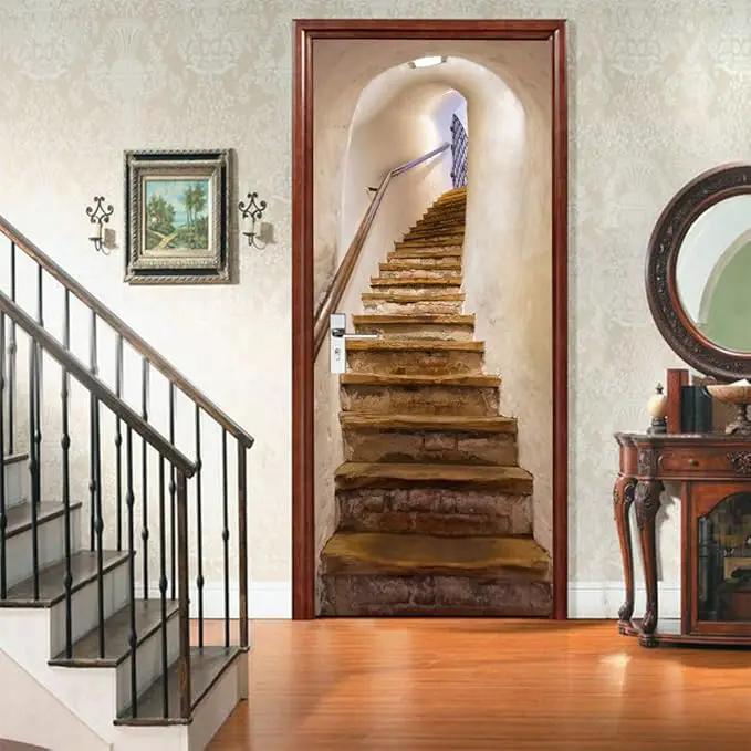 3D Door Stickers Murals - Peel & Stick - Stairs, Wall, Bedroom, Living Room - Removable PVC Waterproof Door Poster 35.4" x 78.7 by GreenHaven Gardens