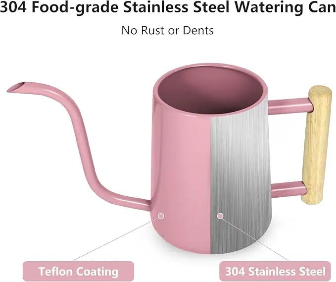 Watering Can Indoor Plants, 35 oz/1000 ml Metal Stainless Steel Watering Can Pot with Long Spout for Indoor House Plants Bonsai Outdoor Garden Flower Decorative (Pink) by GreenHaven Gardens