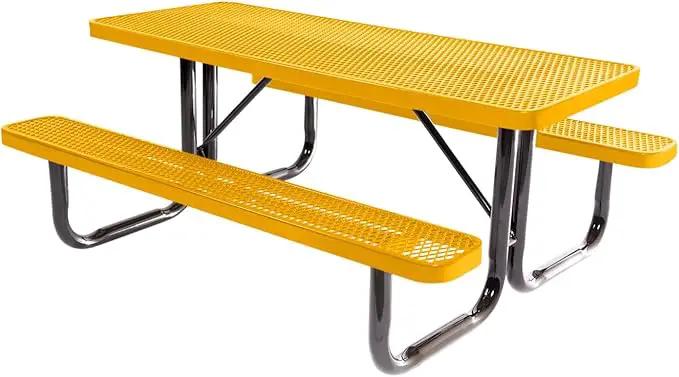 Coated Outdoor Furniture Heavy-Duty Portable Outdoor Picnic Table, Thermoplastic Coated Expanded Metal Commercial-Grade Patio Dining Furniture Made in America (6ft Rectangular, Yellow) by GreenHaven Gardens