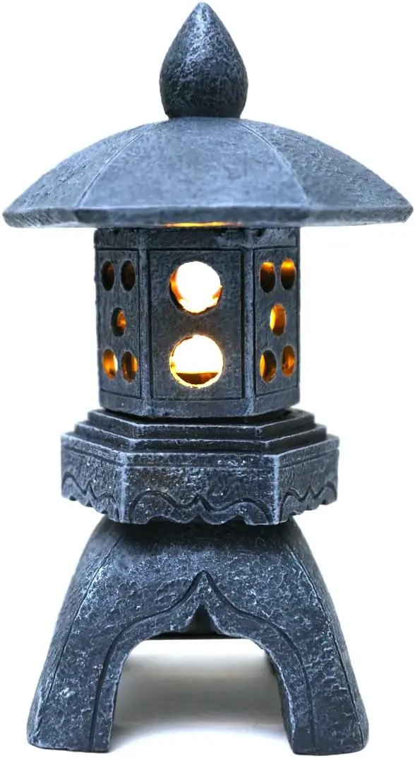 Pagoda Lantern Garden Statue with Solar Lotus Lights, Large Resin Japanese Temple Pagoda Lamp Asian Zen Outdoor Yard Decor for Landscape Patio Porch Lawn Decorations, Christmas Ornament Gift by GreenHaven Gardens