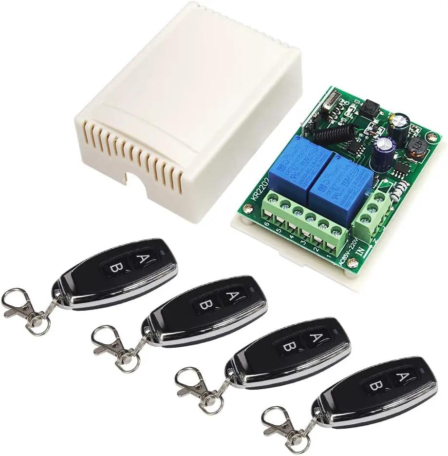 QIACHIP 110V 120V 220V Wireless RF Remote Control Relay Switch Universal 2-Channel 433MHz Receiver with 4 pcs Transmitters for Garage Door Openers, Cars, LED Lights & More (KR2202) by GreenHaven Gardens