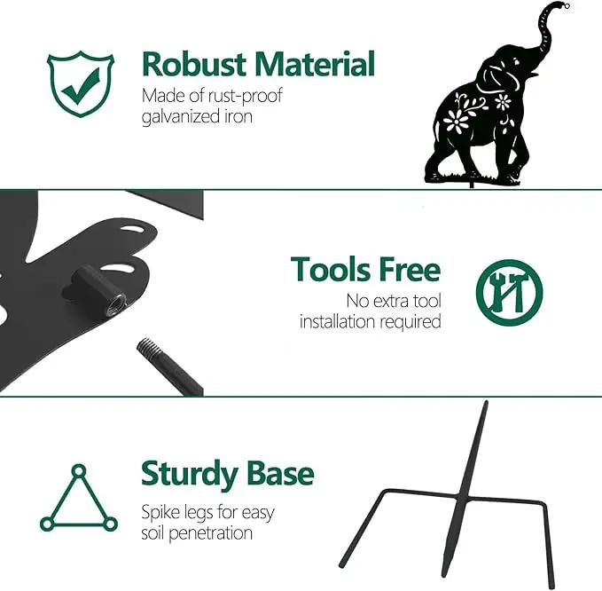 Solar Elephant Garden Stakes Outdoor Solar Decor Metal Elephant Holding Solar Animal Lantern Decorative Garden Metal Animal Stakes Outdoor Elephant Silhouette Stakes by GreenHaven Gardens