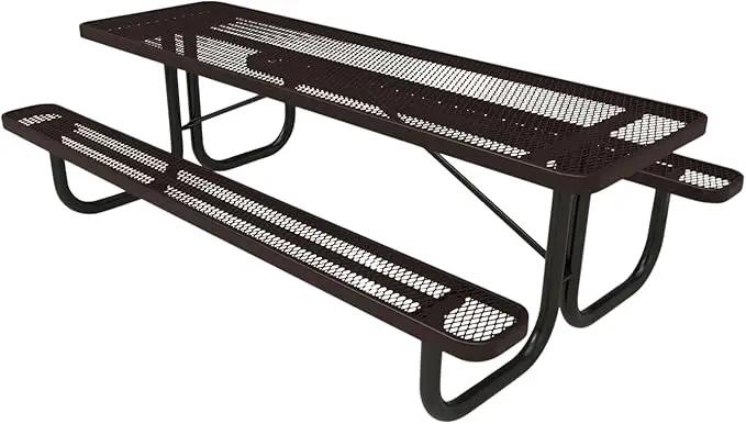 Coated Outdoor Furniture Heavy-Duty Portable Outdoor Picnic Table, Thermoplastic Coated Expanded Metal Commercial-Grade Patio Dining Furniture Made in America (8ft Rectangular, Brown) by GreenHaven Gardens
