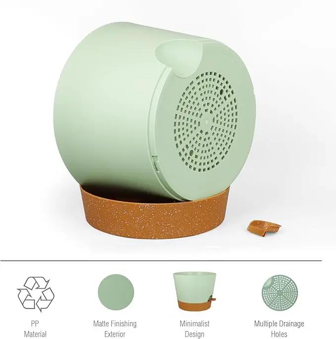 12 inch Large Self Watering Pots for Indoor Outdoor Plants, Flower Plant Pots with Drainage Holes for Garden House Plants, Plastic Planters with Reservoir for Home Plants, Green with Brown by GreenHaven Gardens
