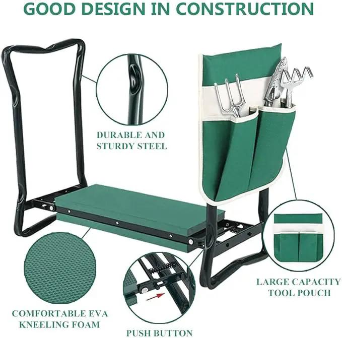 Garden Kneeler and Seat Stool Heavy Duty Garden Folding Bench with Large Tool Pocket and Soft EVA Kneeling Pad for Gardening Lovers by GreenHaven Gardens