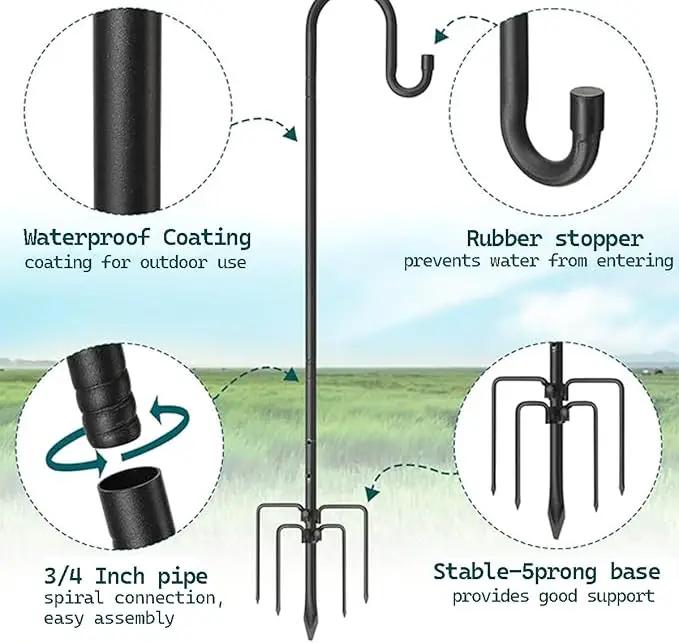 CMASTER Shepherd Hook for Outdoor, 1 Pack 46Inch Bird Feeder Pole with 5 Prong Base Heavy Duty Adjustable Garden Hook for Hanging Plant, Hummingbird Feeder, Lantern(46Inch) by GreenHaven Gardens