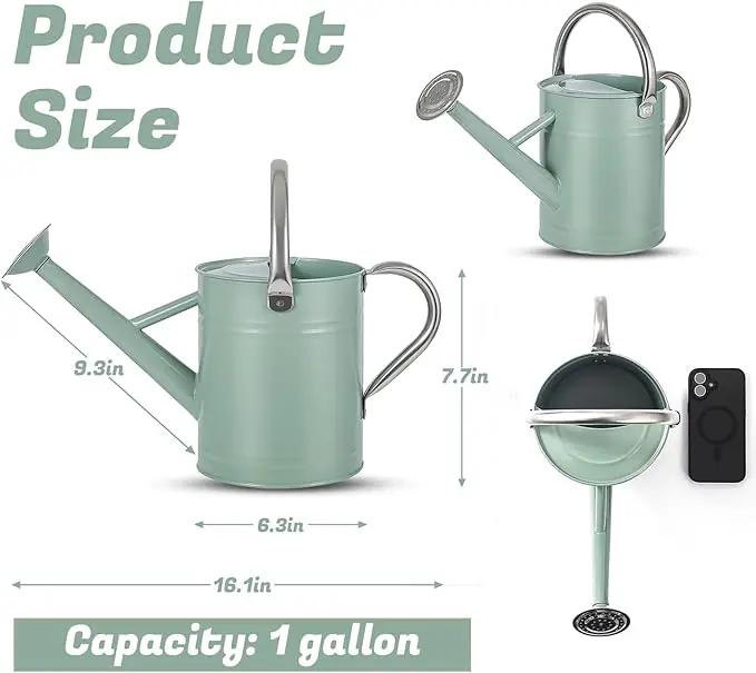 1 Gallon Watering Can for Plants, Watering Cans for Indoor&Outdoor Gardening, Galvanized Steel Watering Pot with Removable Spout, Metal Water Can with Ergonomic Movable Handle(Cream Green) by GreenHaven Gardens