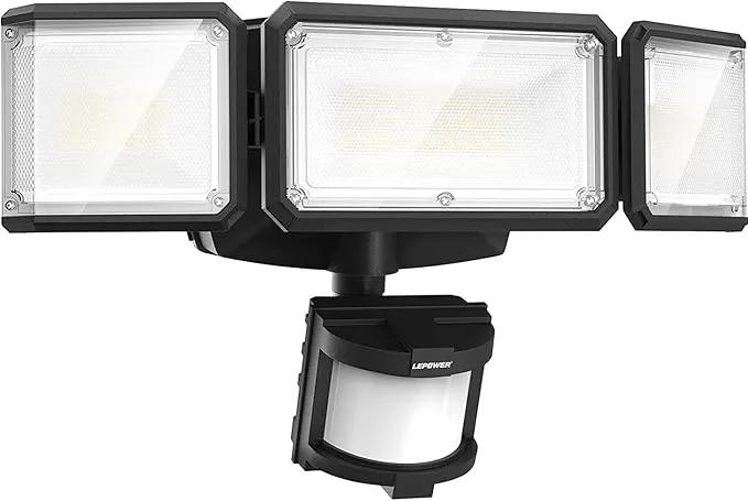 LEPOWER Battery Powered LED Flood Light Outdoor,1500LM Motion Sensor Security Lights, IP65 Waterproof,Wireless Flood Light Battery Operated,3 Head Motion Detector Light for Garage,Yard,Porch(Black) by GreenHaven Gardens