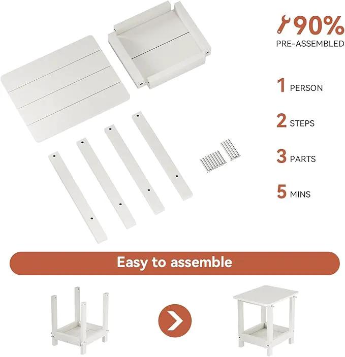 Outdoor Side Table with 2 Layers Storage Small Adirondack Square Side Tables for Outside Weather Resistant Patio End Table for Pool, Backyard, Indoor Companion, Front Porch, White by GreenHaven Gardens