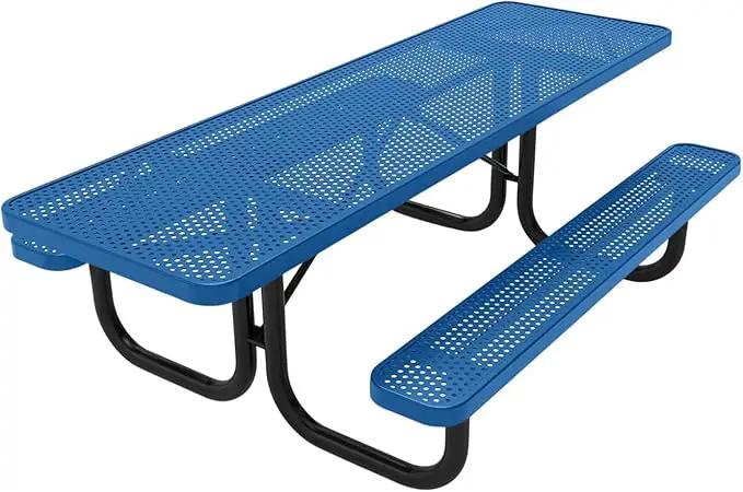 Coated Outdoor Furniture Heavy-Duty Portable ADA-Compliant Outdoor Picnic Table, Punched Steel Patio Dining Furniture Made in America (8ft Rectangular, Both-Side Handicap, Textured Light Blue) by GreenHaven Gardens