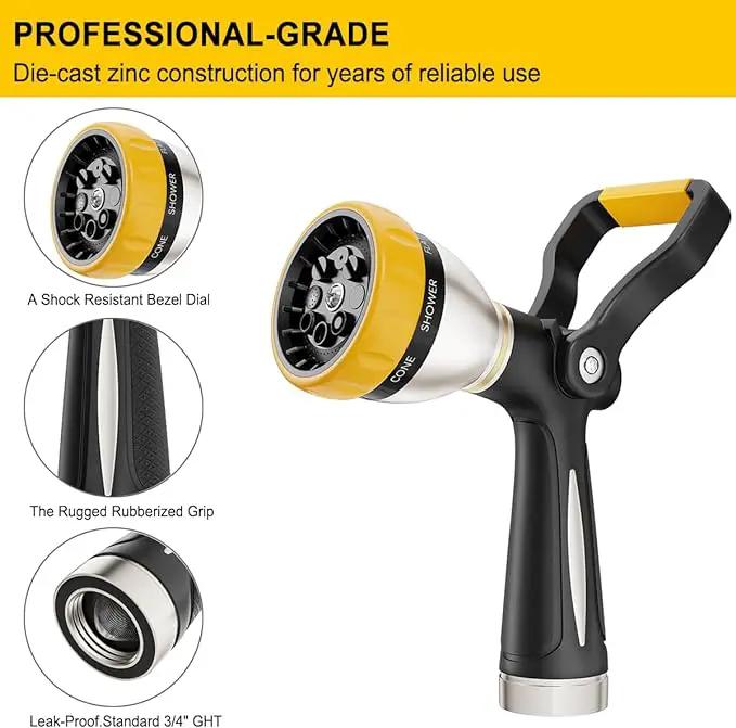FANHAO Heavy Duty Fireman's Hose Nozzle, Metal Water Nozzle with 8 Spray Patterns, High Pressure Garden Hose Sprayer with Lever Control and Non-Slip Grip to Water Plants & Lawns, Wash Cars & Clean by GreenHaven Gardens
