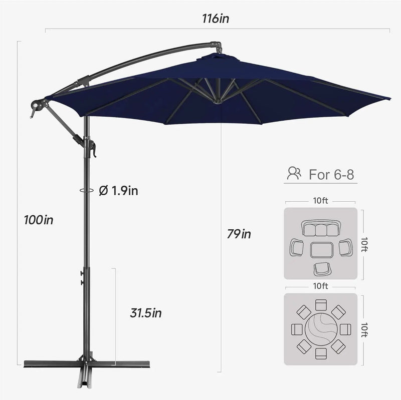 FLAME&SHADE 10ft Cantilever Patio Umbrella Outdoor, Large Offset Umbrella with Crank and Cross Base, UPF 50+ UV Protection Hanging Umbrella for Pool Deck Garden, Navy Blue by GreenHaven Gardens