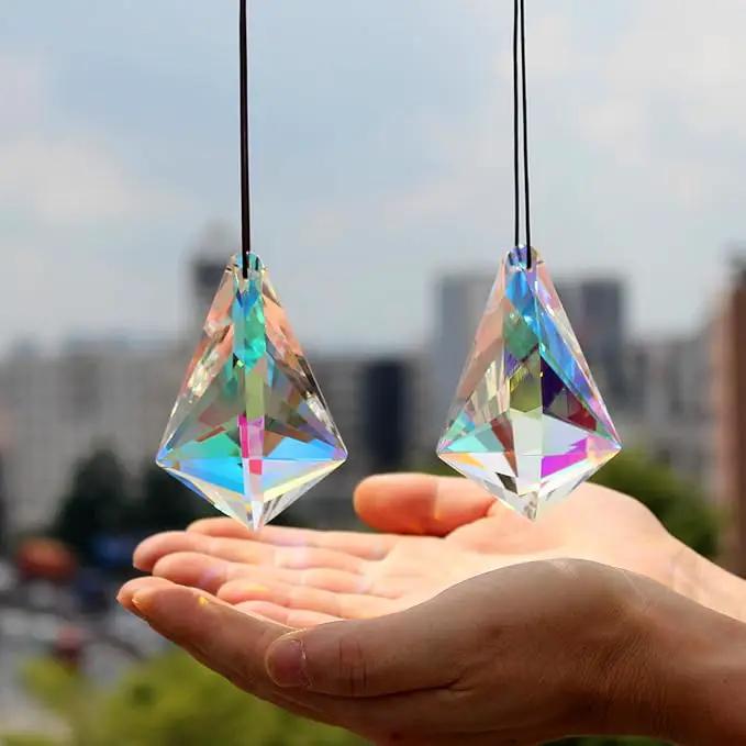 2PCS 5" Large Crystal Sun Catcher Prisms, STINO Hanging Suncatchers with Glass Prism, Rainbow Maker for Windows, Balcony, Kitchen, Garden Decoration (1, Chunky Cone 2Pcs) by GreenHaven Gardens