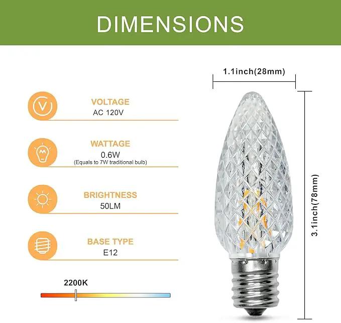 50Pack C9 Christmas LED Light Bulbs, Strawberry Replacement Bulb 2200K Warm White Shatterproof & Waterproof Outdoor String Light Bulbs, E17 Candelabra Base Edison Bulbs for Holiday Decoration by GreenHaven Gardens