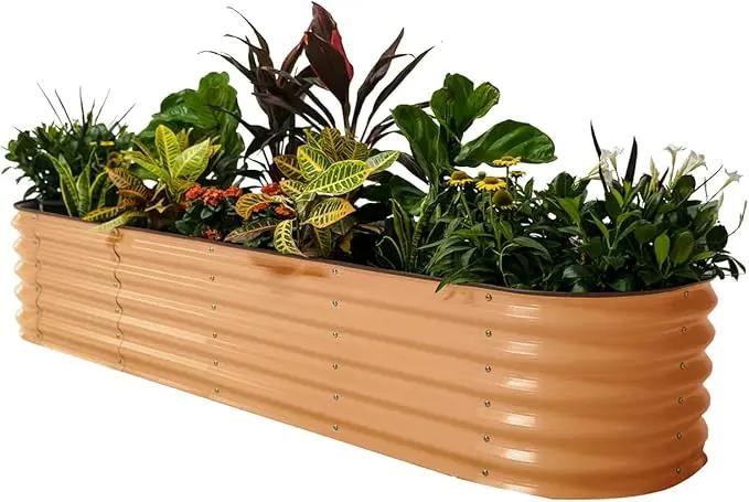 Vego garden Raised Garden Bed Kits, 17" Tall 9 in 1 8ft x 2ft Metal Raised Planter Bed Outdoor for Vegetables Flowers Ground Planter Box, Terra Cotta by GreenHaven Gardens