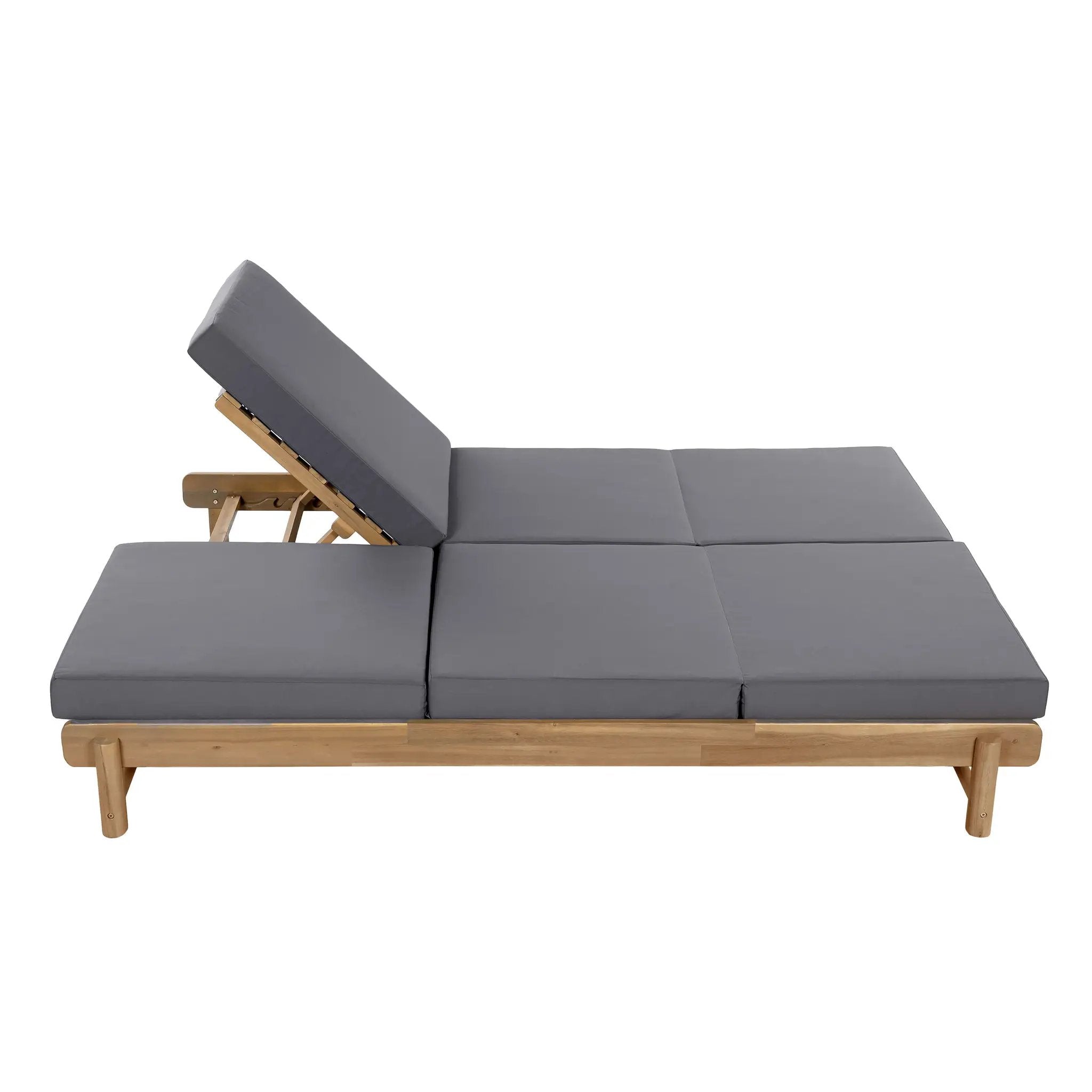 Light Teak Acacia Wood Double Chaise Lounger Set by HouseOfZazla