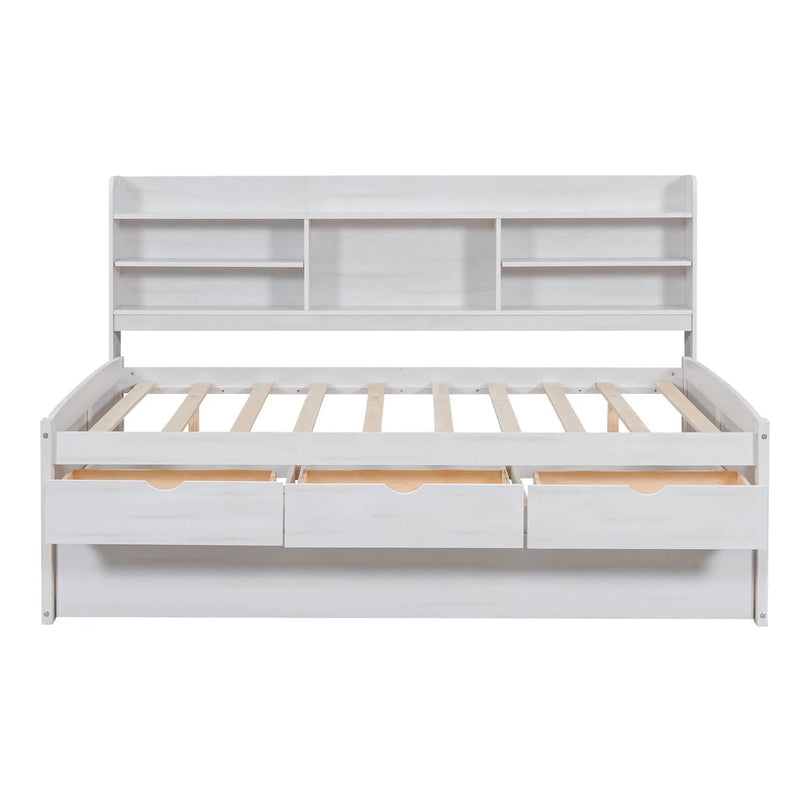 Captain Bed With Built In Bookshelves, 3 Storage Drawers, And Trundle by Unique Piece Furniture