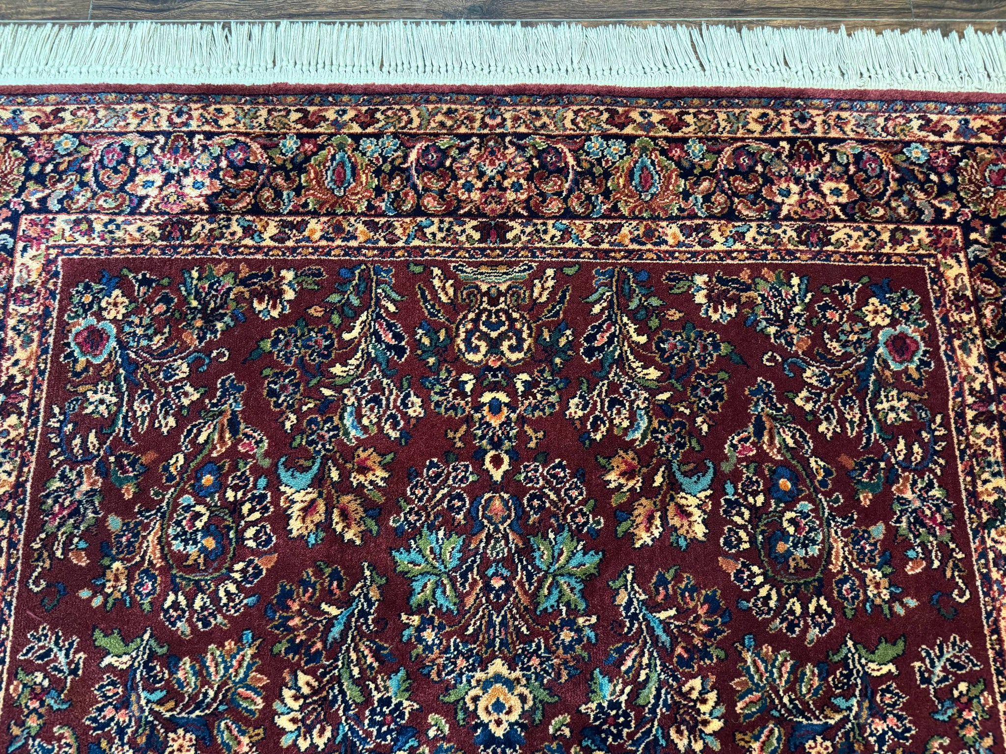 5.9 x 9 Karastan Rug Red Sarouk Rug #785, 100% Wile Pile Carpet, Original 700 Series, Vintage by Jewel Rugs