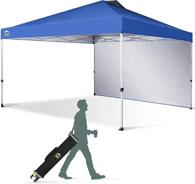 CROWN SHADES 12x12 Pop Up Canopy Tent Instant Commercial with 150D Silver Coated Fabric Including 1 Removable Sidewall, 4 Ropes, 8 Stakes, Weight Bags, STO 'N Go Bag, Blue by GreenHaven Gardens