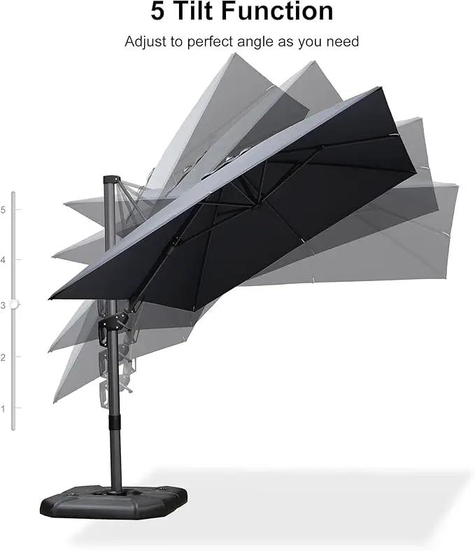 PURPLE LEAF 8.2' X 11.5' Tilting Patio Umbrella with Base Outdoor Cantilever Swivel Rectangle Umbrella Aluminum Offset Umbrella with 360-degree Rotation for Garden Deck Pool Patio Grey by GreenHaven Gardens