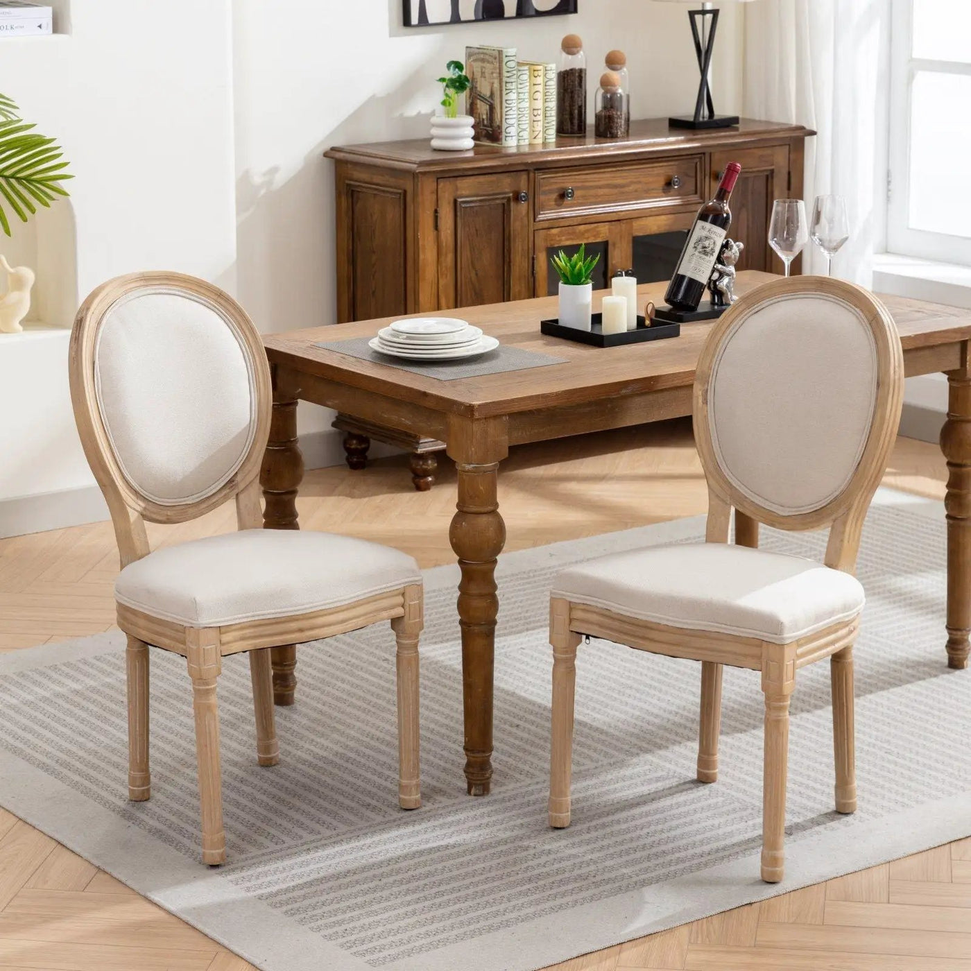 French Style Solid Wood Frame Antique Painting Fabric Back Dining Chair (Set of 2) by HouseOfZazla